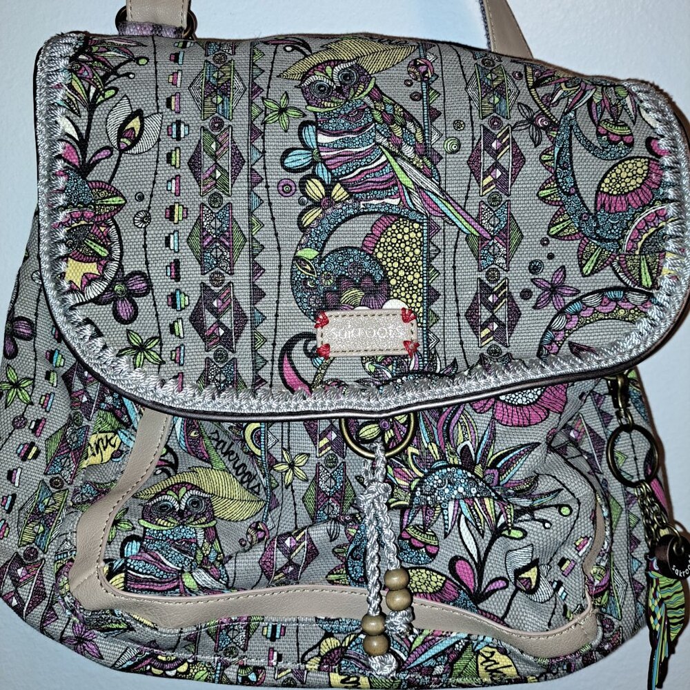SAKROOTS Backpack/Crossbody Convertible Floral Owl Peace Pattern Bag - Picture 11 of 14
